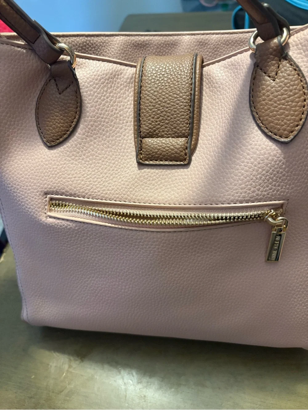 Anne Klein Blush Pink Tote with Brown Accents